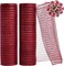 2 Rolls 10 Inch Deep Red Decorative Mesh Ribbbon Rolls, Fabric Mesh with Foil